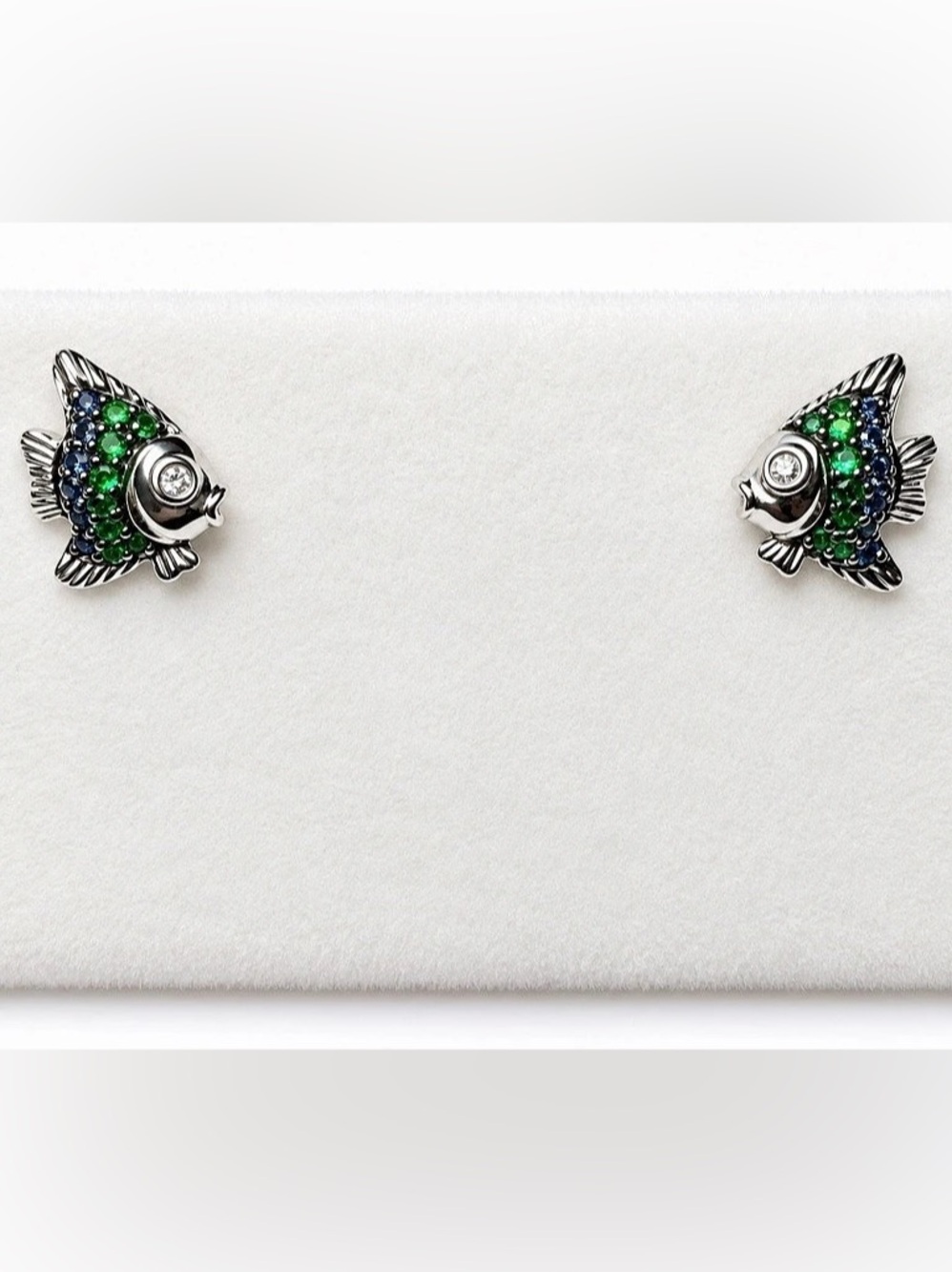 14K White Gold Sapphire & Diamond Eye Fish Stud Earrings
